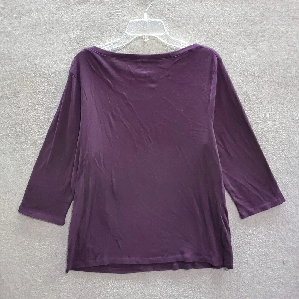 Croft & Barrow Women Top 2XL Purple Floral T-Shirt Boat Neck 3/4 Sleeve Sequin - Picture 4 of 6